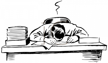 0511-1005-0201-0040_Black_and_White_Vintage_Cartoon_of_a_Man_Asleep_at_His_Desk_clipart_image